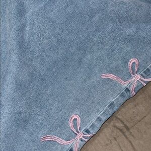 GOGO Light Blue Flare Jeans with Pink Bow Embroidery